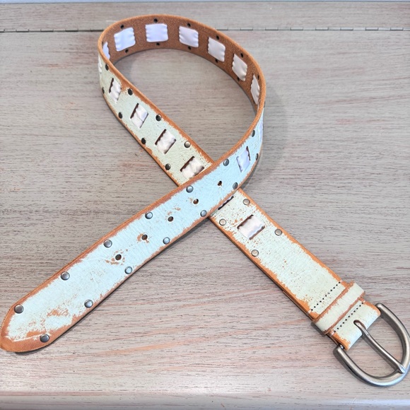 Linea Pelle Pale Green Leather And Ribbon Distressed‎ Boho Belt Size S City Chic - Picture 5 of 7